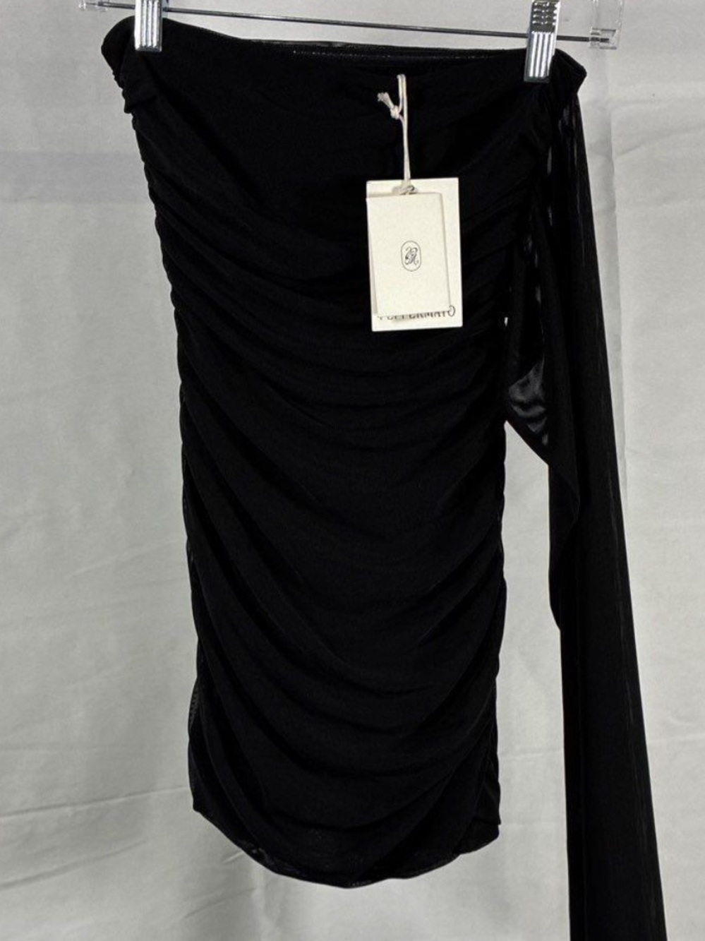 Peppermayo Black Ruched One-Shoulder Dress